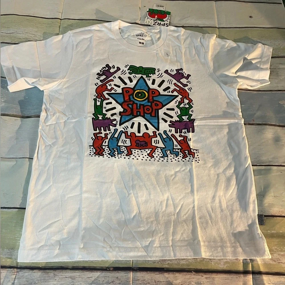 Rare Keith Haring X Uniqlo 'Pop Shop' Sprz Ny Art T-Shirt, White, L, Nwt
